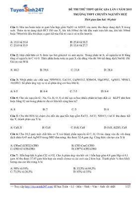 Đề thi thử THPT quốc gia lần 1 năm 2015 trường THPT chuyên Nguyễn Huệ